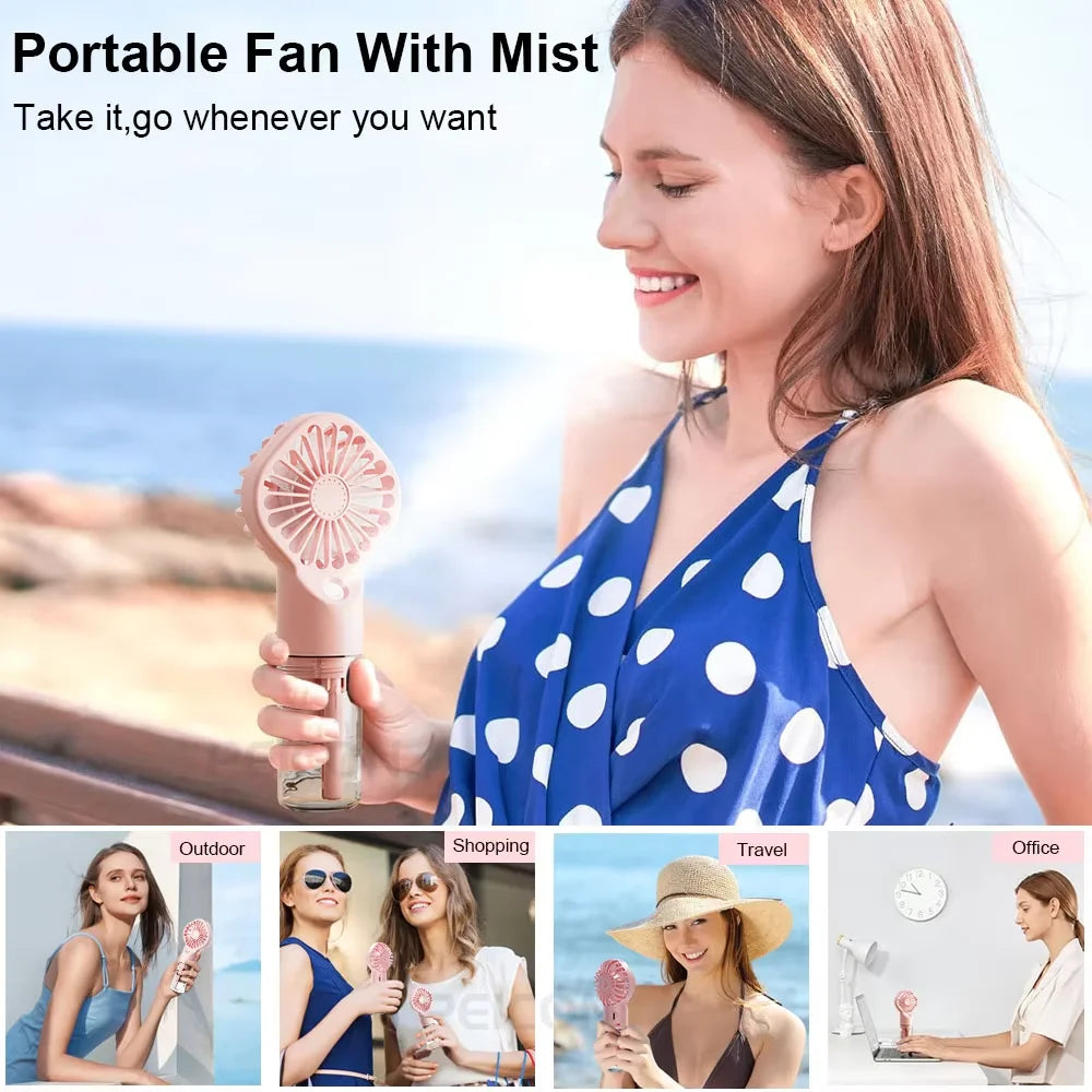 Handheld Mist Fan USB Rechargeable 4-Speed Portable Spray Fan Handheld Mist Fan Qst