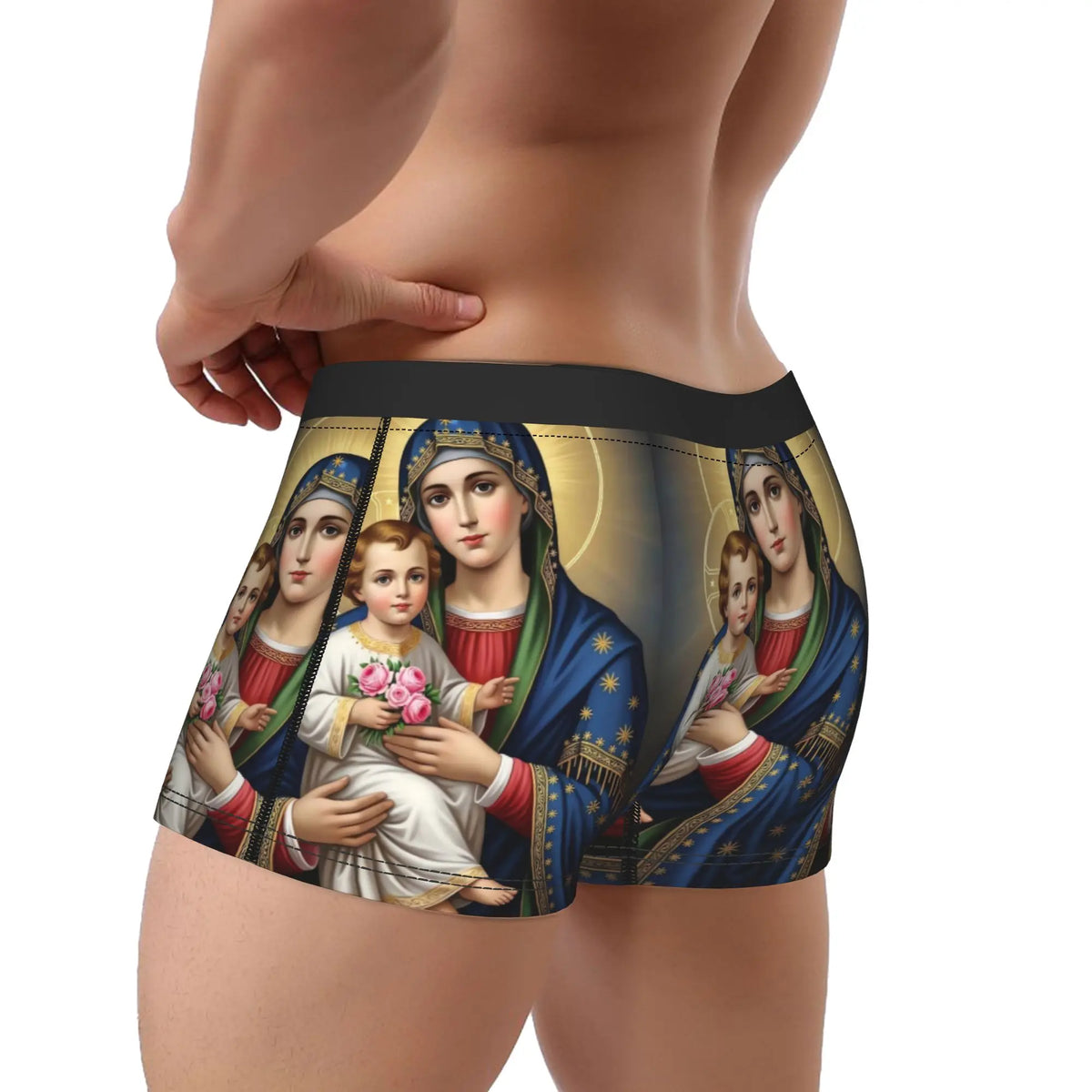 Virgin Mary Floral Art Men's Boxer Shorts – Soft Printed Briefs Men's Boxer Shorts Qst