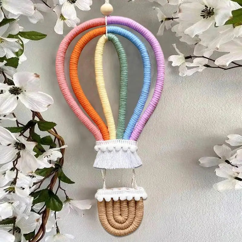 Boho Rainbow Hot Air Balloon Wall Hanging – Handmade Tassel Boho Wall Hanging Qme