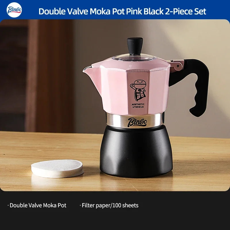 Bincoo Double Valve Moka Pot Espresso Maker 220V – Barista Stovetop Espresso Maker Qst 2pcs set