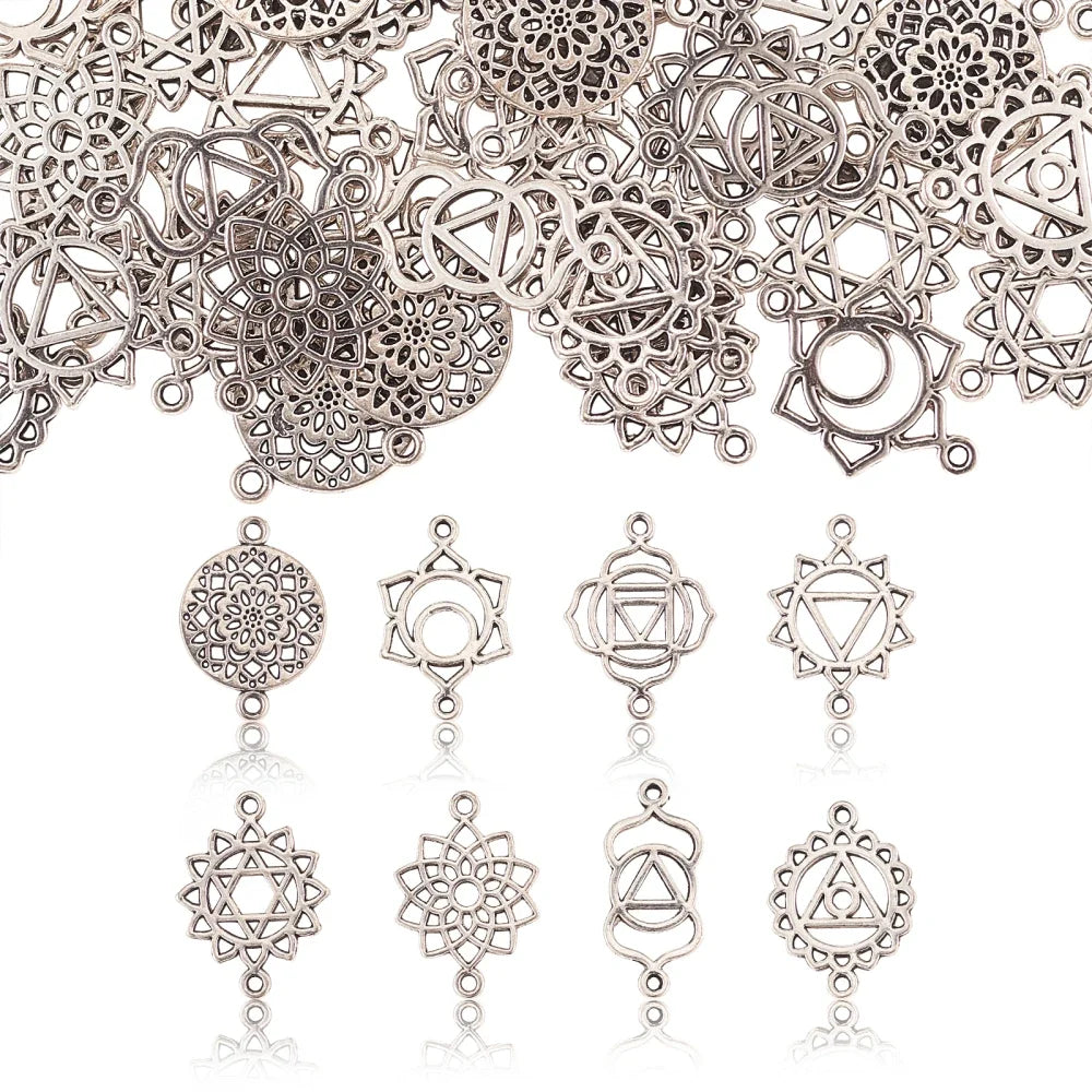 PandaHall 80pcs Tibetan Flower Chakra Alloy Charms for Jewelry Jewelry Making Charms Qme