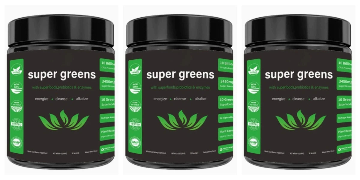 Super Greens Powder – Fruits, Veggies & Probiotics, 30 Servings Greens Supplement Powder Qst 3 cans
