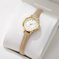 Retro Roman Numeral Round Gold Watch | Soft Leather Band Leather Strap Watch Qme Arabic Beige No Box