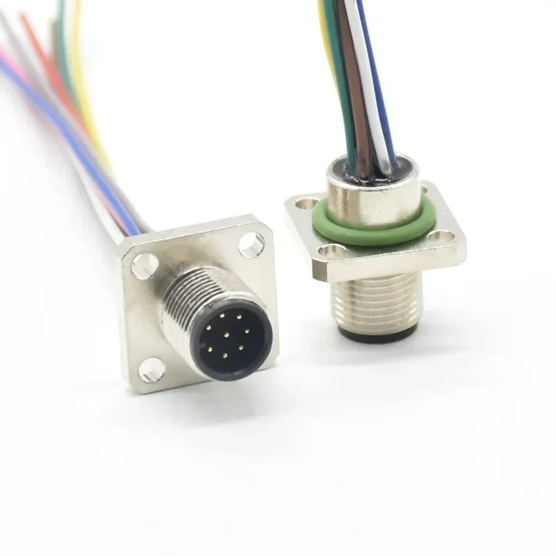 M12 Aviation Plug 8-Core 6P 2A Square Fixed Male Connector Aviation Plug Connector Qme