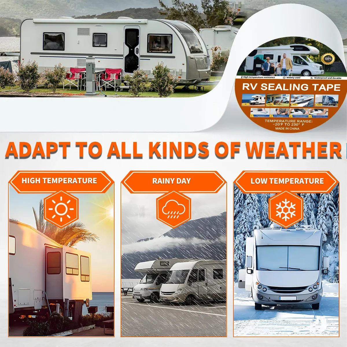 RV Roof Sealant Tape – Waterproof Weatherproof White Seal RV Roof Sealant Tape Qme