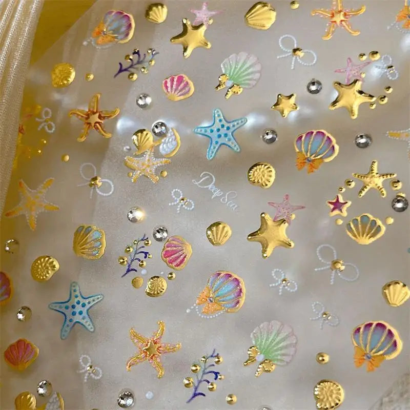 3D Beach Ocean Nail Art Stickers – Shell Starfish Clam Decals Nail Art Stickers Qme