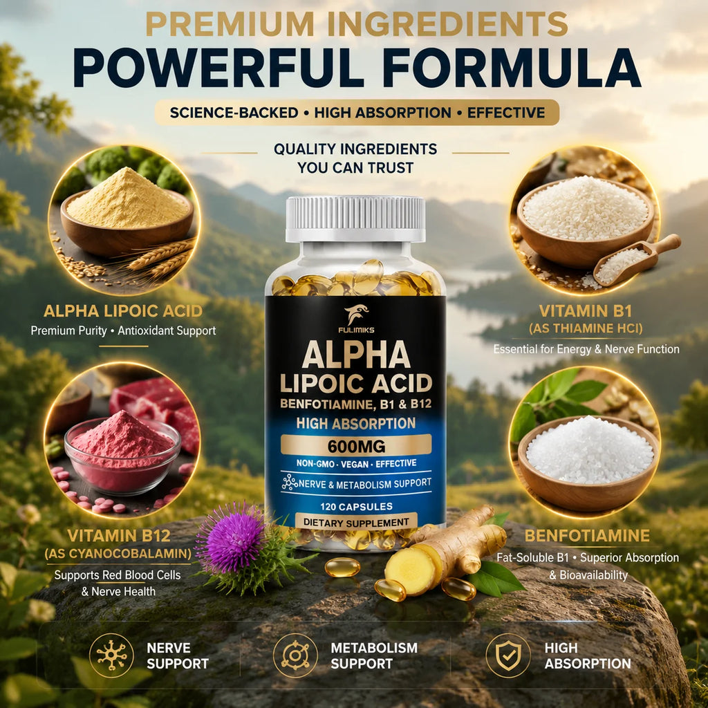 Fulimiks Alpha Lipoic Acid 600mg + Benfotiamine B1 B12 Supplement Antioxidant Supplement Qst