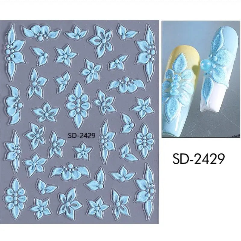 5D Embossed Flower Nail Stickers – Floral Petal Designs Nail Art Stickers Qst N3
