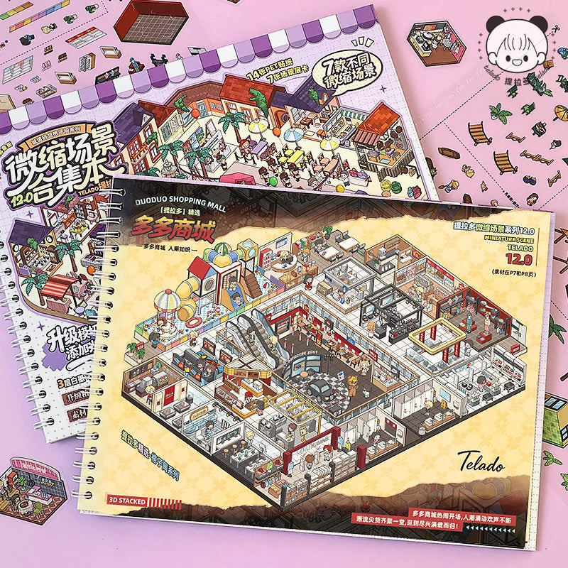 TIANZI Kawaii 3D Miniature Scene Sticker Book | Pocket House Kawaii Sticker Book Qme