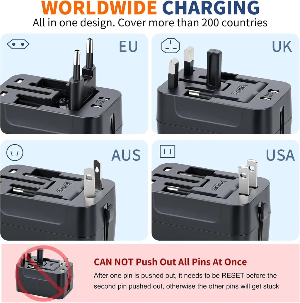 Universal Travel Adapter USB-C USB-A | EU UK US AU Plug Travel Power Adapter Qme