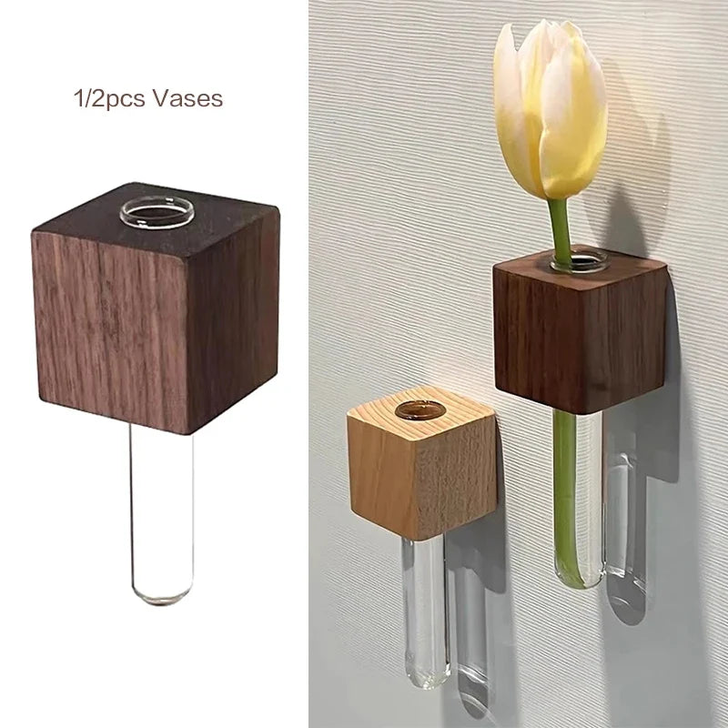 Wooden Magnetic Test Tube Vase – DIY Flower Fridge Magnet Magnetic Bud Vase Qme