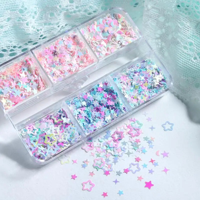 3D Star & Moon Nail Art Glitter Holographic Sequins DIY Set Nail Art Glitter Qst Default Title