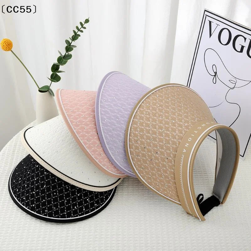 Sequin Wide Brim Sun Visor Hat – UPF 30+ Foldable Open Top Sun Visor Hat Qst