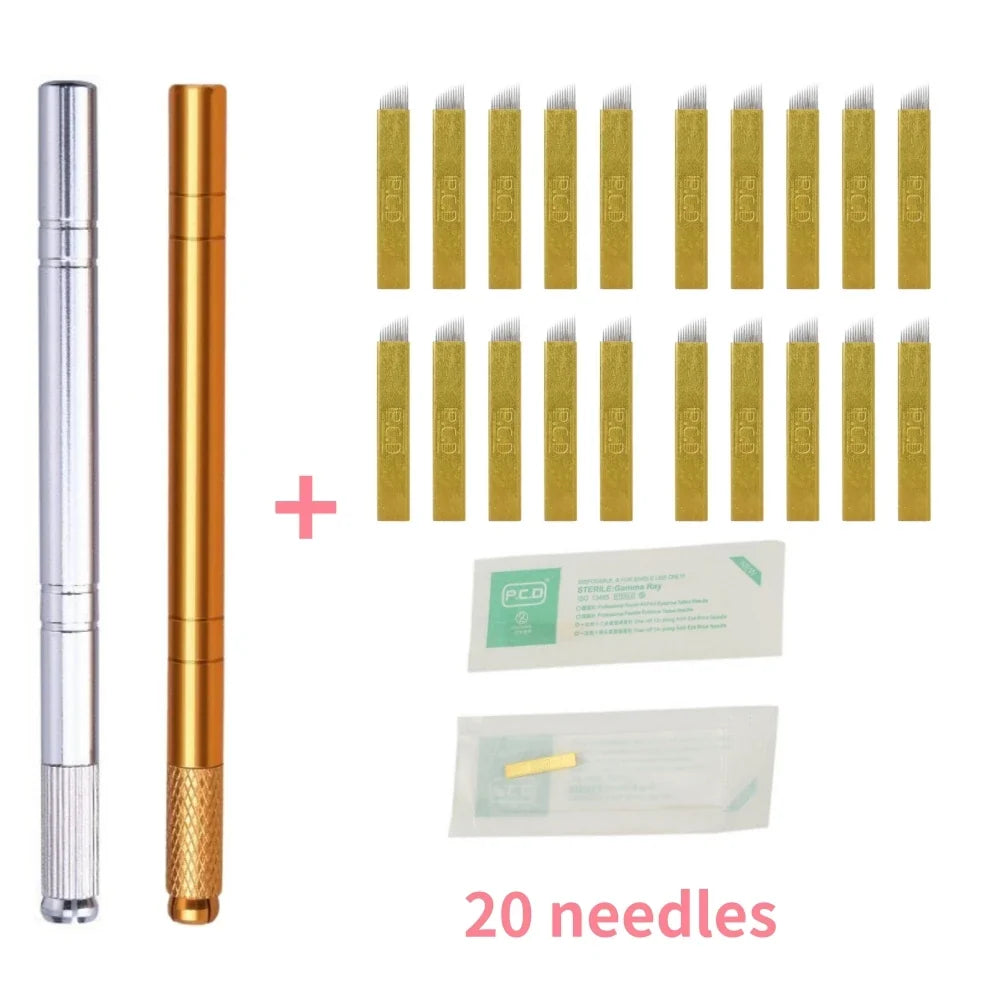 Golden Tebori 3D Microblading Pen & Needles – Permanent Makeup Microblading Pen Qme Two Pen 20 Needles