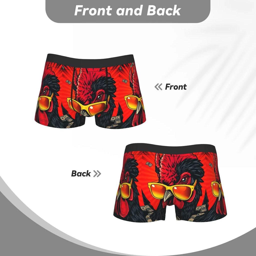 Men's Novelty Rooster Print Boxer Shorts | Soft Polyester Blend Men's Boxer Shorts Qst