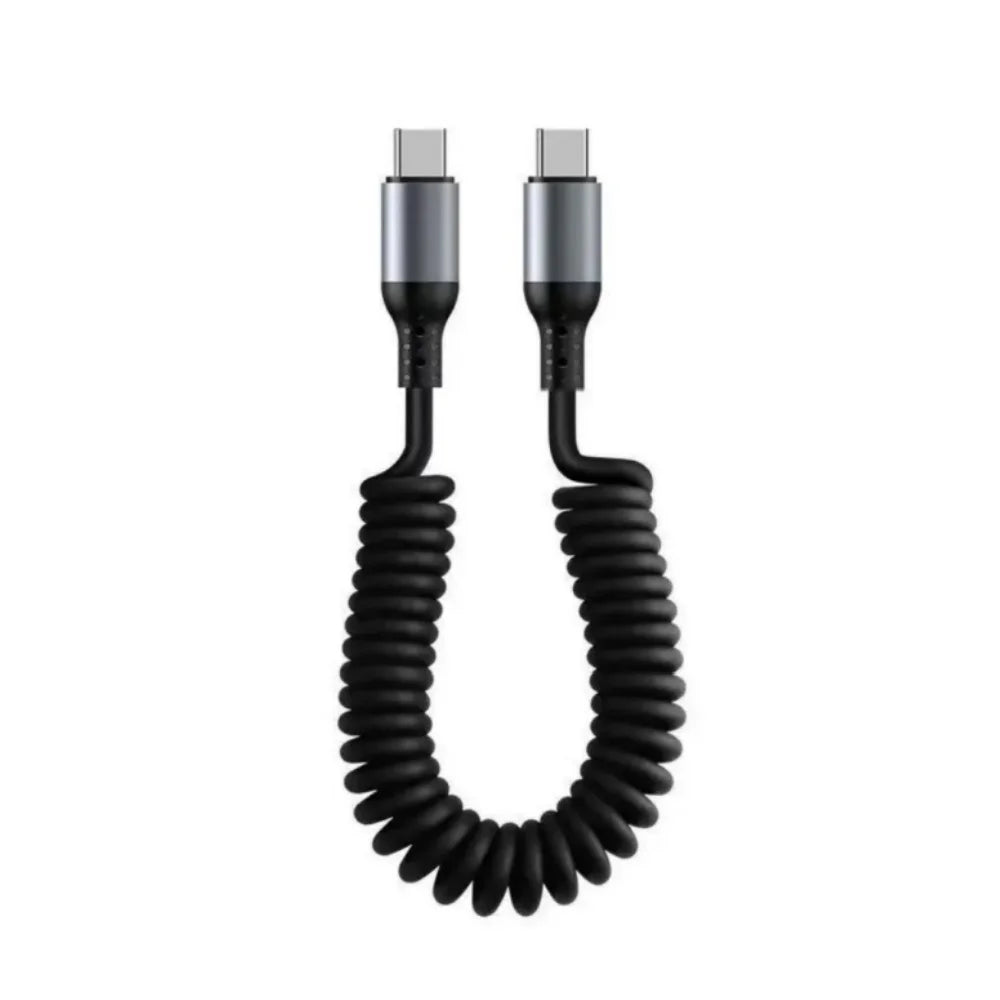 66W USB-C Spring Coil Fast Charging Cable 6A | iPhone & Samsung USB-C Charging Cable Qme Type-C To Type-C 1m