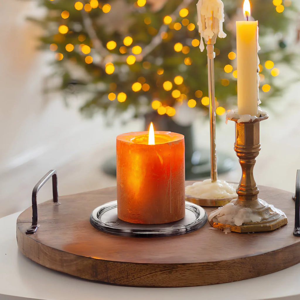 Round Glass Candle Holder Tray | Wedding & Dinner Party Décor Glass Decorative Tray Qme 12.8X12.8X1.4CM