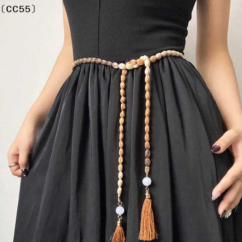 Women's Braided Rope Waist Belt Long Tassel Boho Waistband Rope Waist Belt Qst