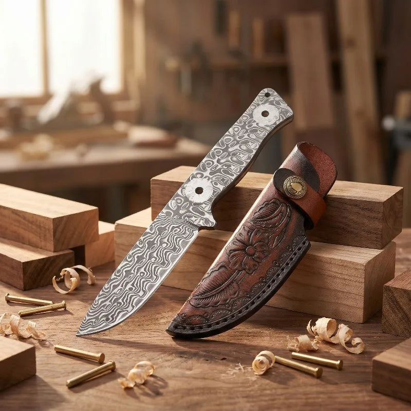 Swayboo Damascus Steel Knife Blank – DIY Fixed Blade Billet Knife Making Blank Qst set