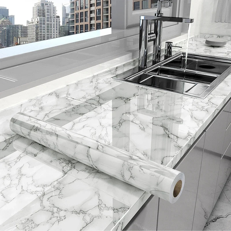 Marble Self-Adhesive Kitchen Oil-Proof Waterproof Film Peel & Stick Film Qme