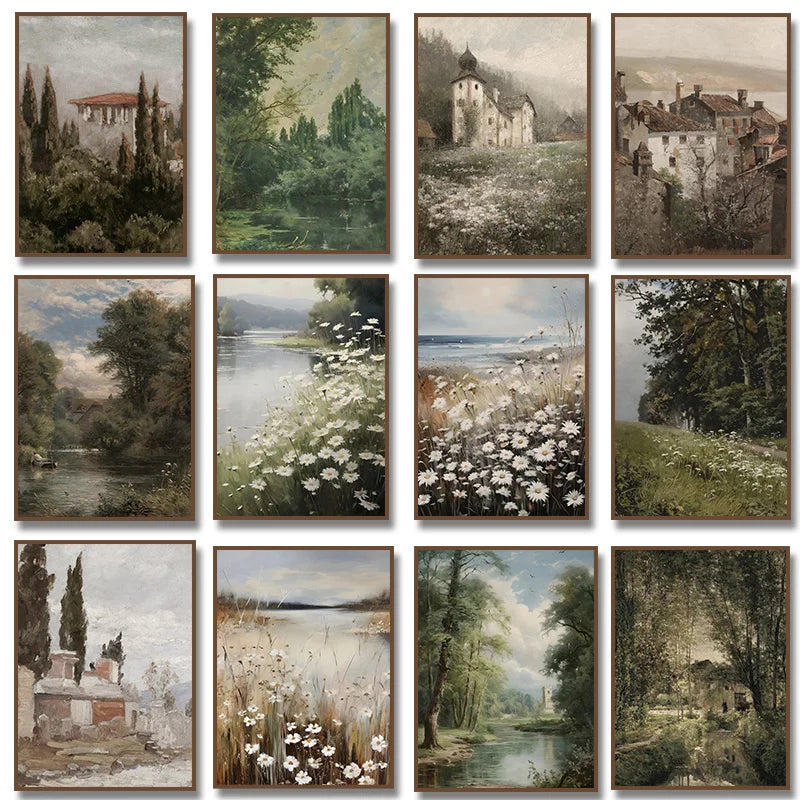 Vintage Wildflower Canvas Wall Art – Rustic Landscape Poster Canvas Wall Art Qst