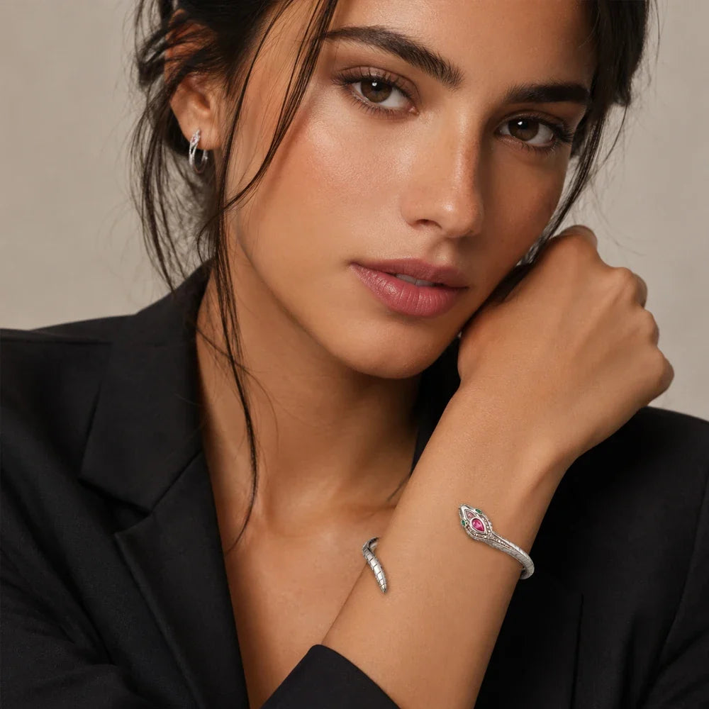 Blackened 925 Sterling Silver Snake Bangle Bracelet | Qme Sterling Silver Bangle Qme