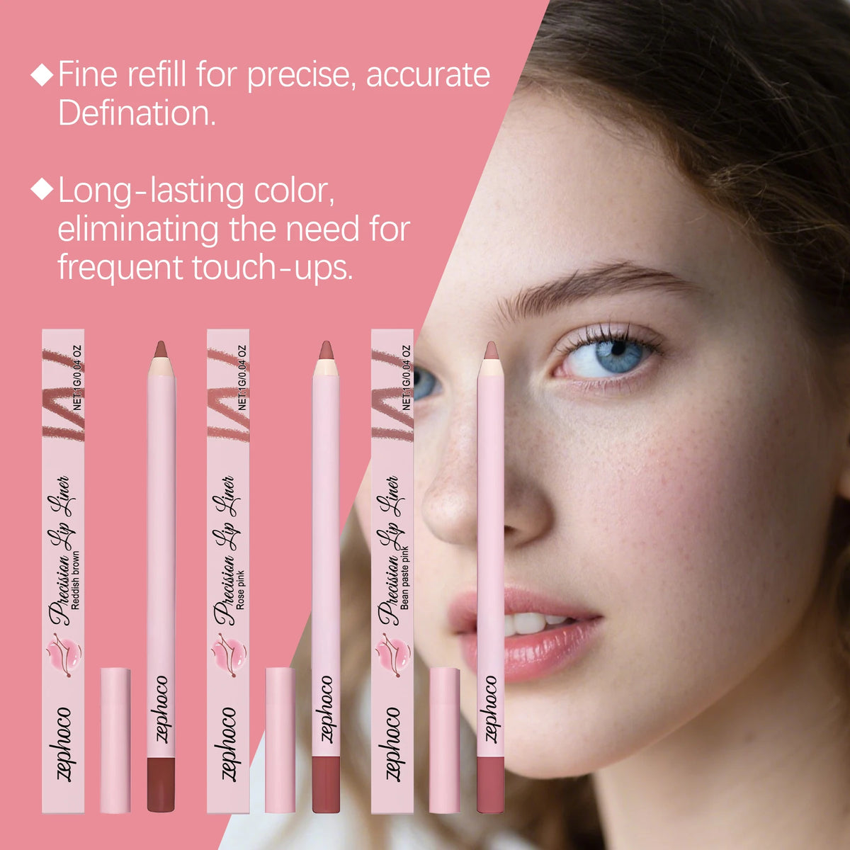 Zephoco Waterproof Matte Lip Liner – Nude, Rose & Pink Lip Liner Pencil Qst