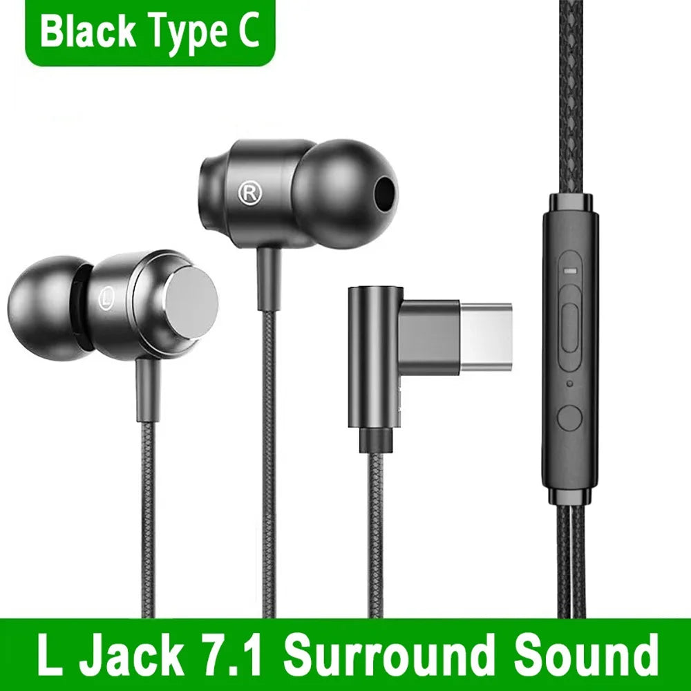 Wired In-Ear Gaming Headset | HIFI Bass, Type-C & 3.5mm Wired In-Ear Headset Qme Black Type C