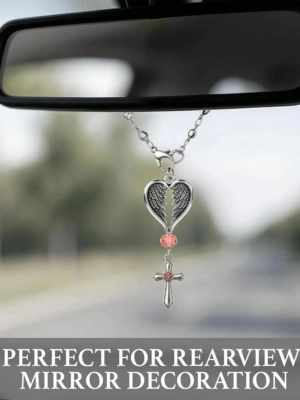 Heart-Shaped Crystal Cross Car Steering Wheel Pendant Car Interior Pendant Qme