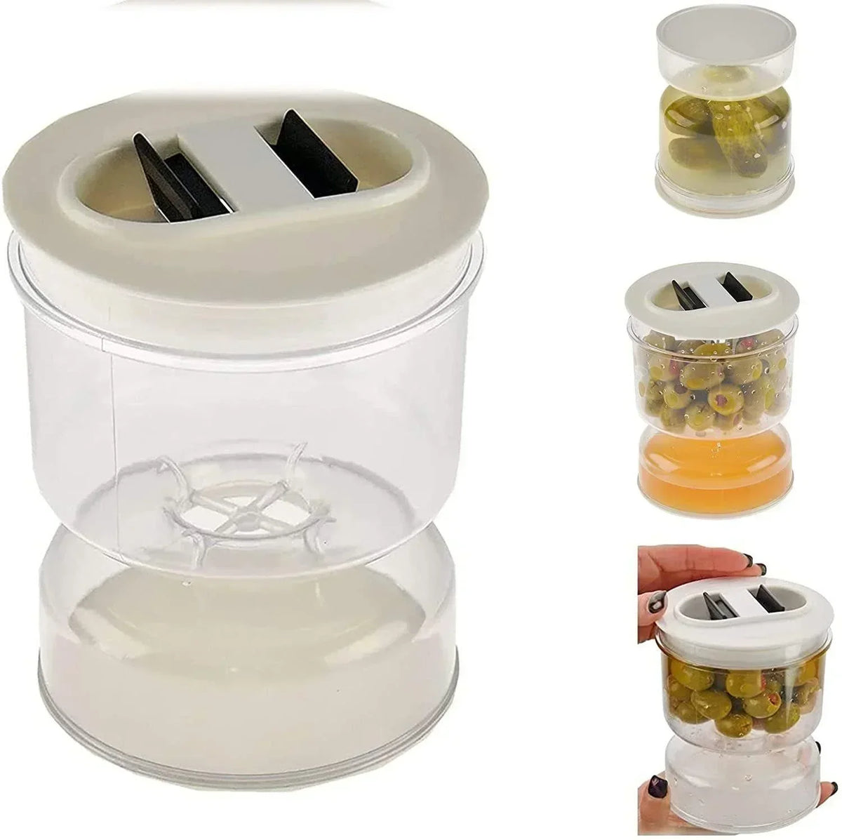 Pickle Jar Wet Dry Separation Flip Container with Strainer Food Storage Jar Qme