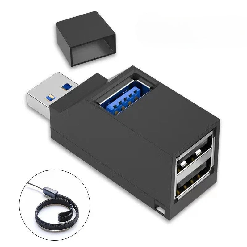 USB 3.0 4-Port Portable Hub Splitter for Laptop & PC | Qme USB Hub Splitter Qme USB3.0 Black