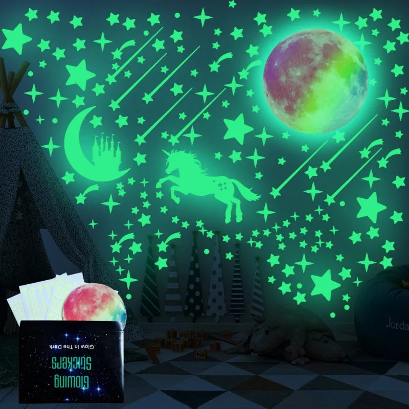 Glowing Unicorn Rainbow Castle Wall Sticker | Luminous Decal Wall Sticker Decal Qme