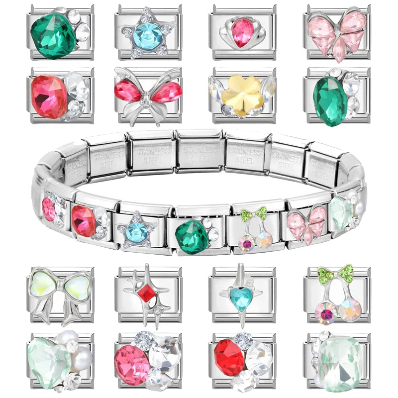 Zircon Stars & Cherry Italian Charm Links | DIY Bracelet Italian Charm Links Qme