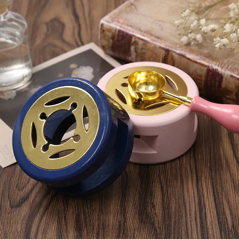 Retro Solid Wood Sealing Wax Burner Melting Pot & Spoon Wax Seal Burner Set Qme