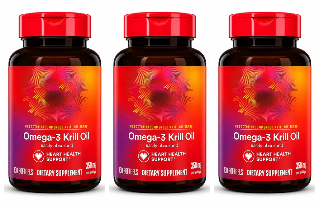 Omega-3 Krill Oil 350mg 130 Softgels – EPA DHA Astaxanthin Omega-3 Supplement Qst 3bottles 390capsules