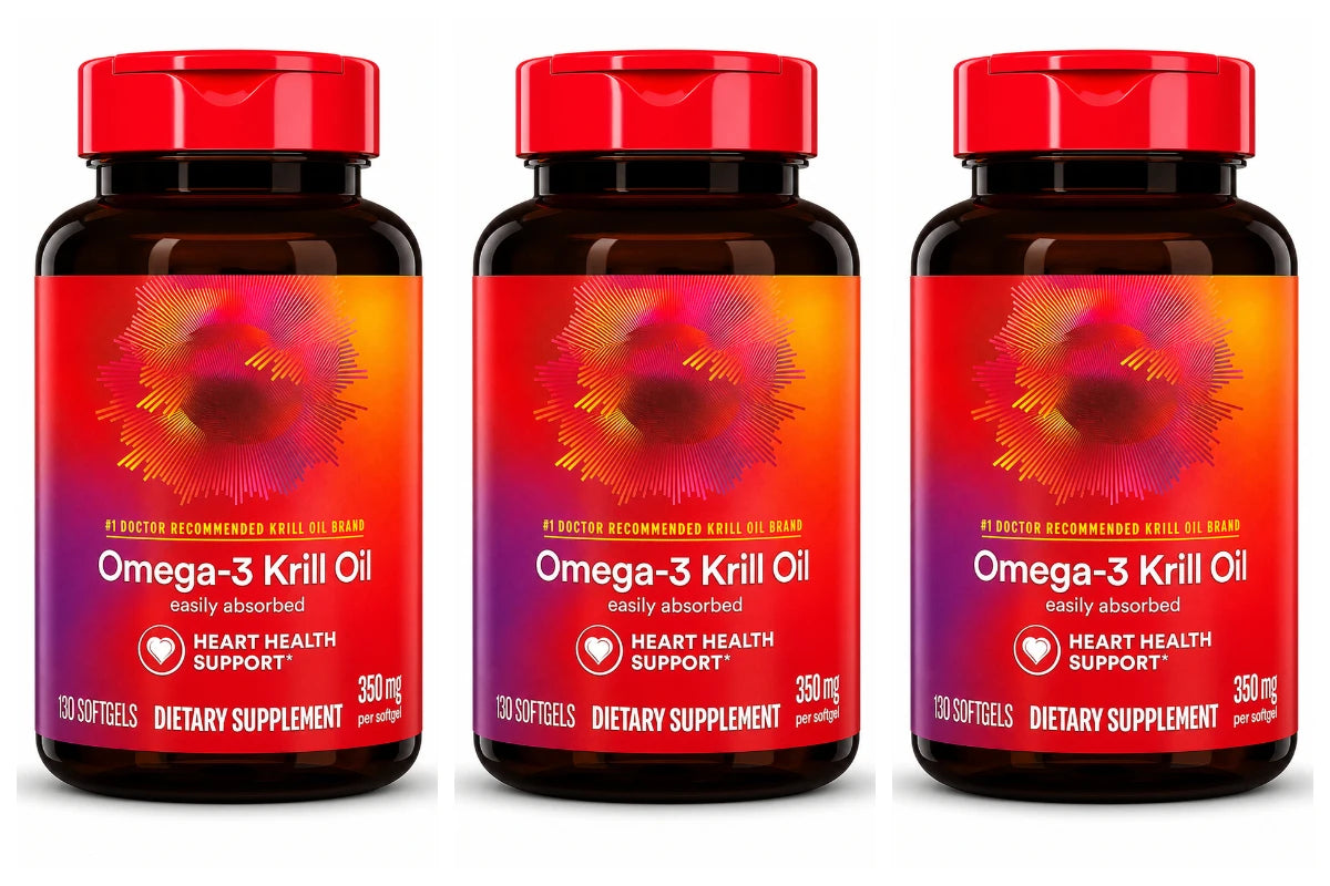 Omega-3 Krill Oil 350mg 130 Softgels – EPA DHA Astaxanthin Omega-3 Supplement Qst 3bottles 390capsules