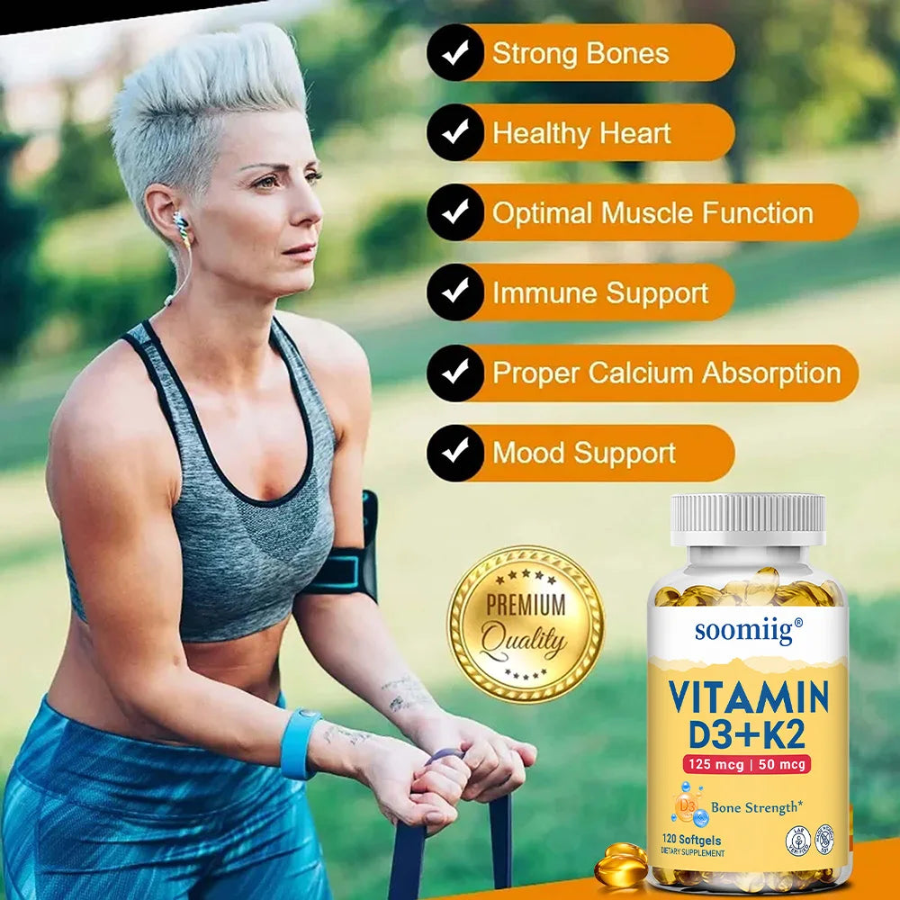 Vitamin D3+K2 5000IU Vegan Capsules | Bone & Immune Support Vitamin Supplement Qst