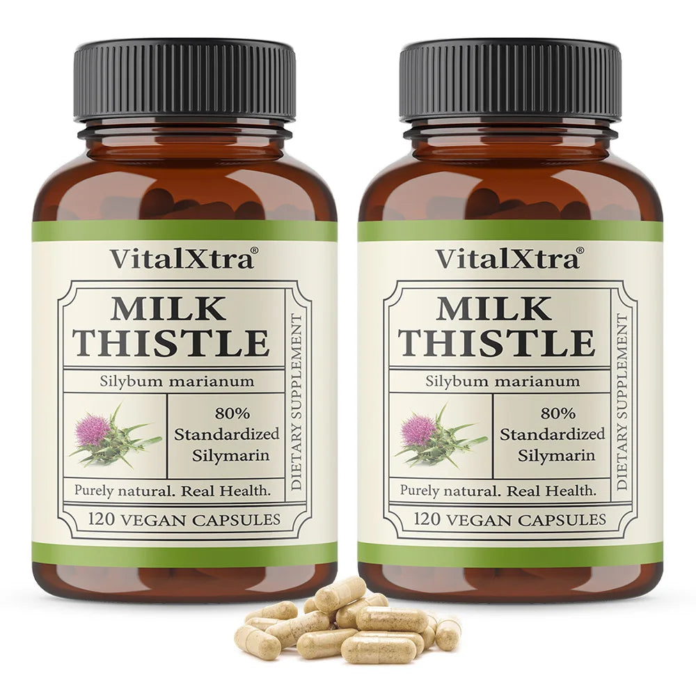 Organic Milk Thistle Supplement – Liver & Digestive Support Herbal Supplement Qst 120 count-2 bottle