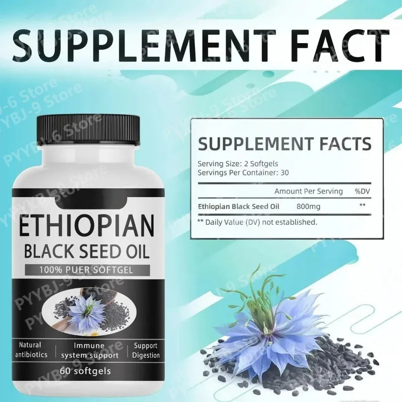 Ethiopian Black Seed Oil Softgels 60ct – Natural, Non-GMO Black Seed Supplement Qst