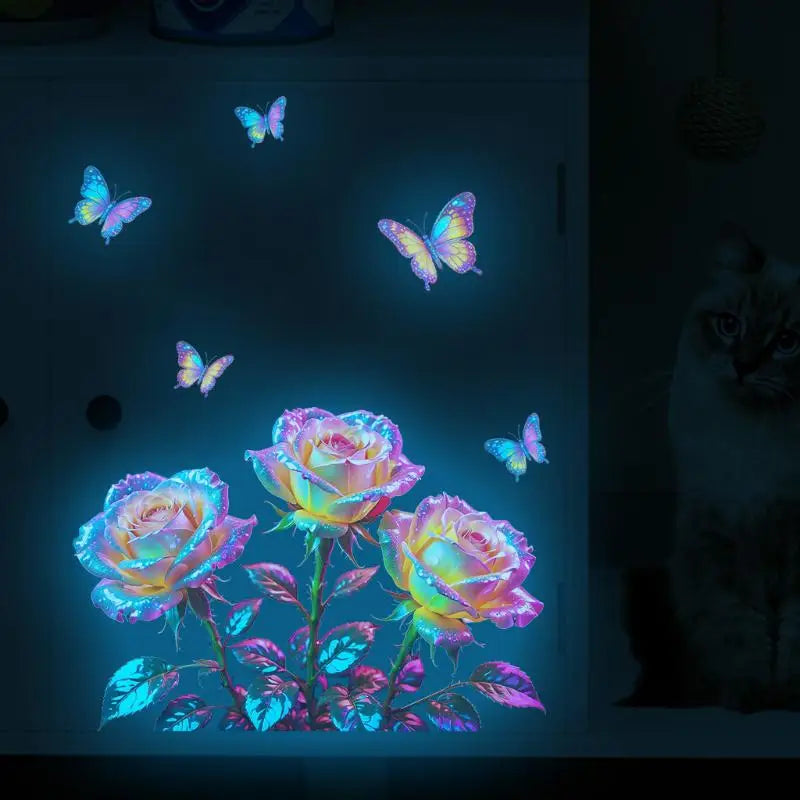 Glow-in-the-Dark Rose Wall Decals – Self-Adhesive PVC Stickers Wall Decal Sticker Qme