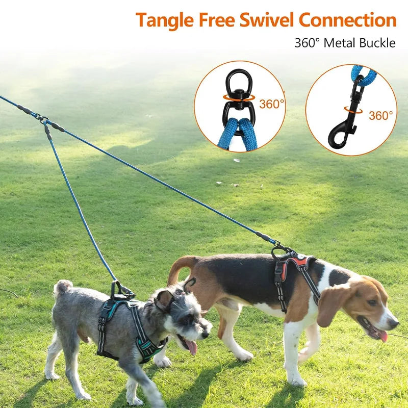 Double Ended Dog Leash – Cushioned Handle & 360° Swivel Clips Dog Leash Qme