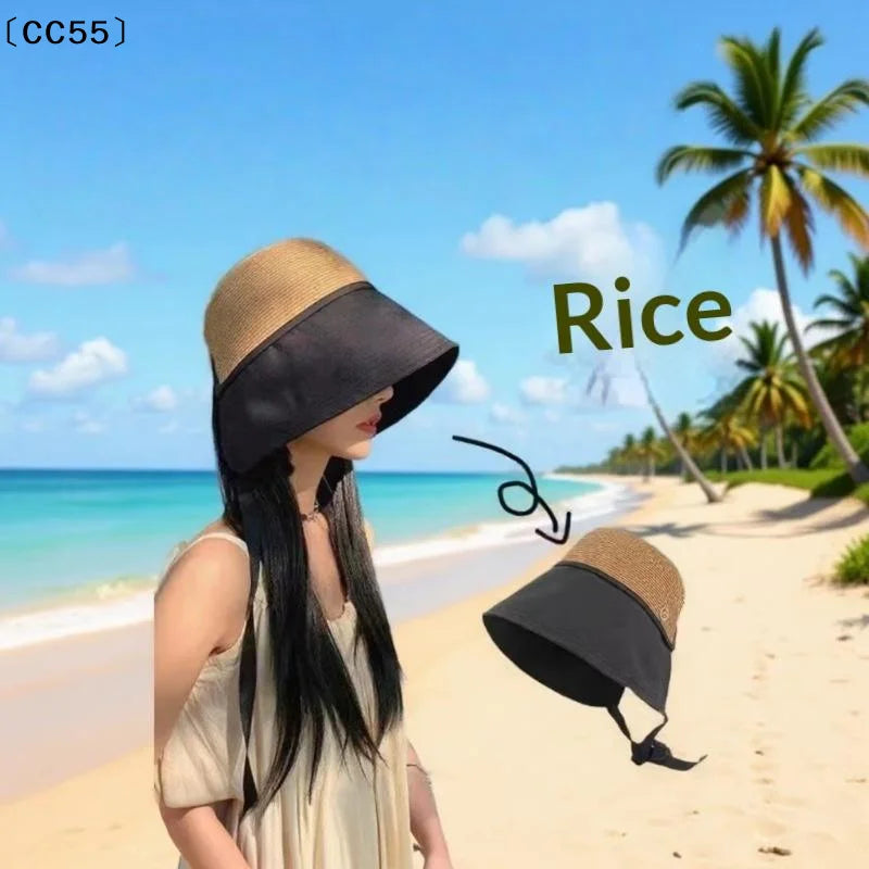 Women's Wide Brim Foldable Straw Bucket Sun Hat Wide Brim Sun Hat Qst