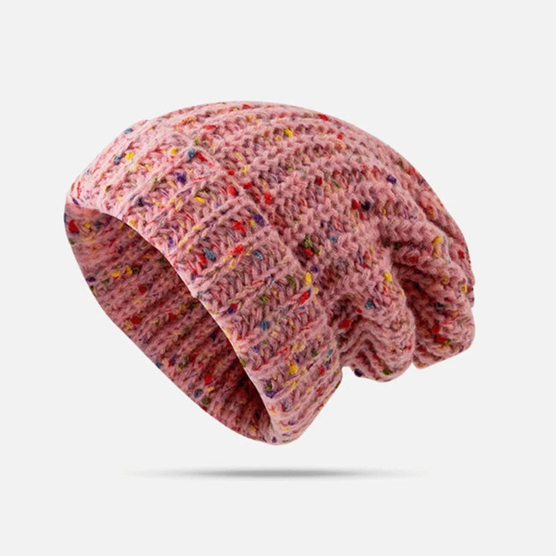 Women's Warm Knit Pile Hat – Winter Outdoor Beanie Knit Winter Hat Qst Pink