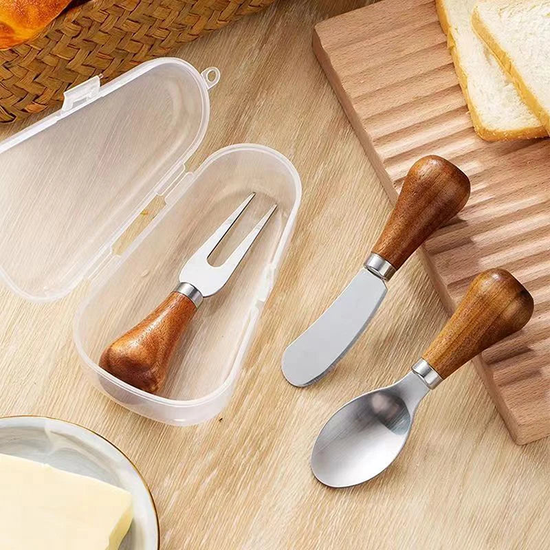 Stainless Steel Cheese Spreader & Fork Set – Wooden Handle Cheese Spreader Set Qme