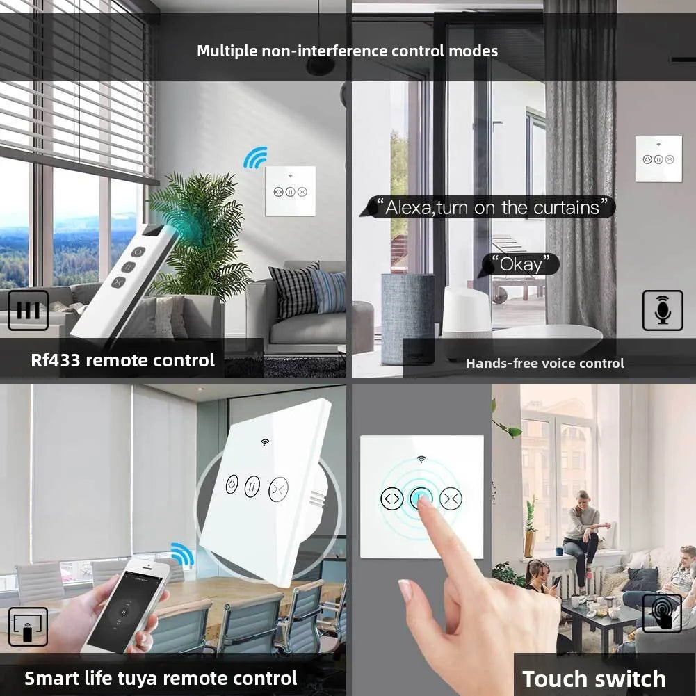 WiFi Smart Curtain Switch – Tuya App Control, Tempered Glass Smart Curtain Switch Qst