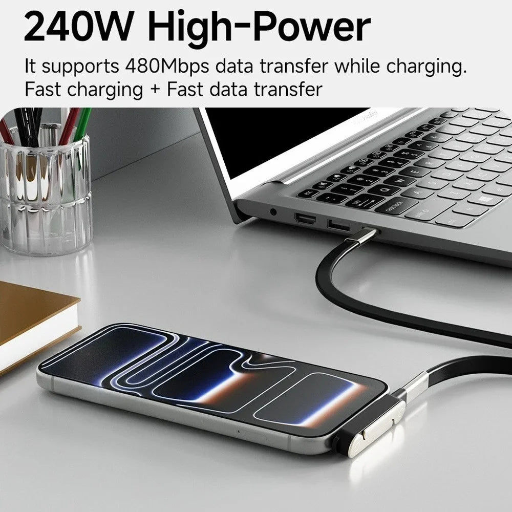240W USB-C Fast Charging Flat Silicone Cable 1.5M PD USB-C Charging Cable Qme