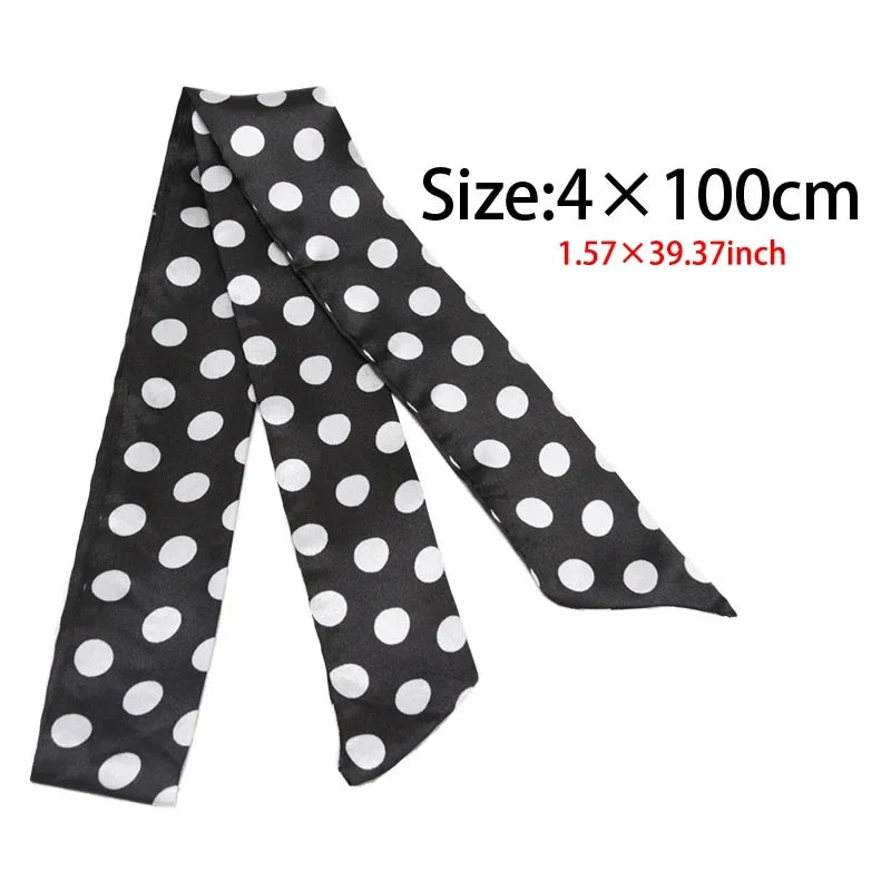 Women's Skinny Ribbon Scarf – Printed Polyester Hair Tie Ribbon Hair Scarf Qme