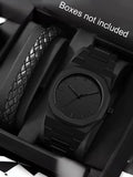 Qme 2-Piece Octagonal Luxury Men's Business Quartz Watch Set Quartz Watch Set Qme black No