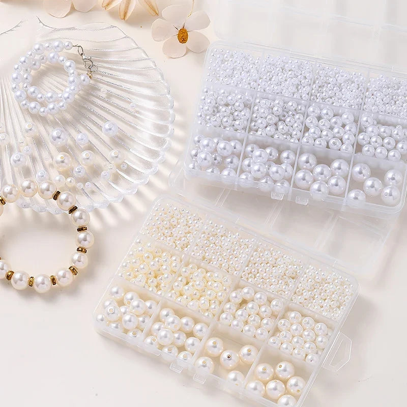 1200pcs Resin Pearl Beads Kit – 5 Sizes Round DIY Craft Beads DIY Craft Beads Qme