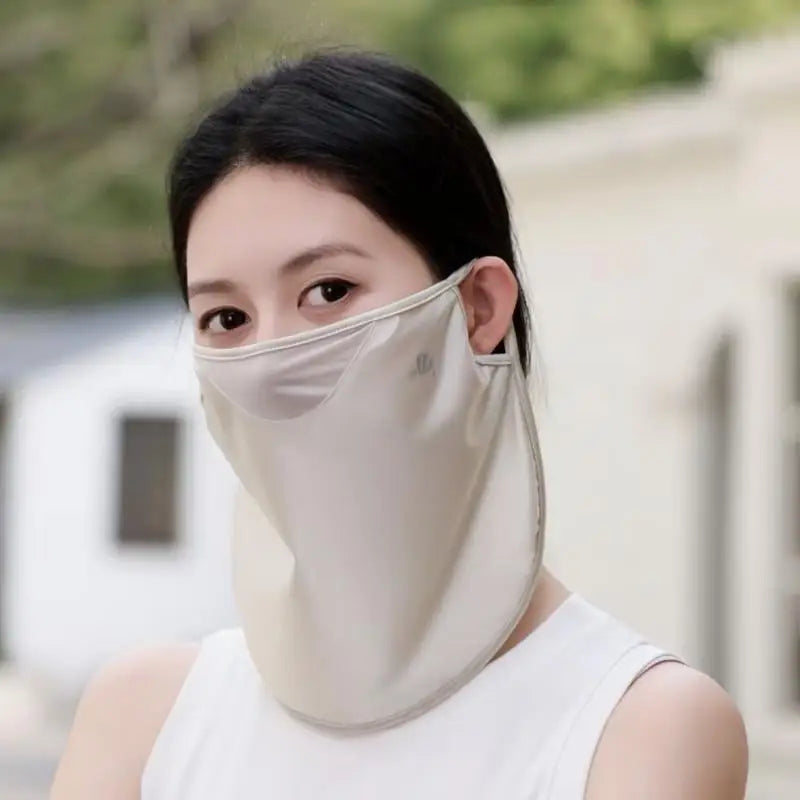 Women's UV Sun Face Cover – Cooling Ice Silk Neck Mask Sun Protection Mask Qst Champagne